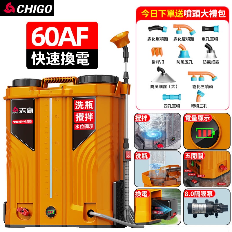 高壓電動打藥機｜背負式噴壺＋洗瓶＋農藥噴灑三合一，省水又省工！背負式設計省力不費腰！